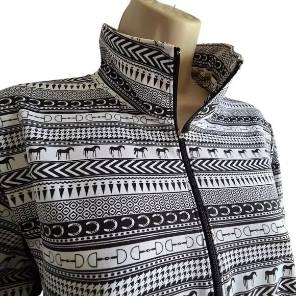 Kerrits Equestrian Zip Up Riding Jacket Top Large Black White Long Sleeve Print - Picture 5 of 13